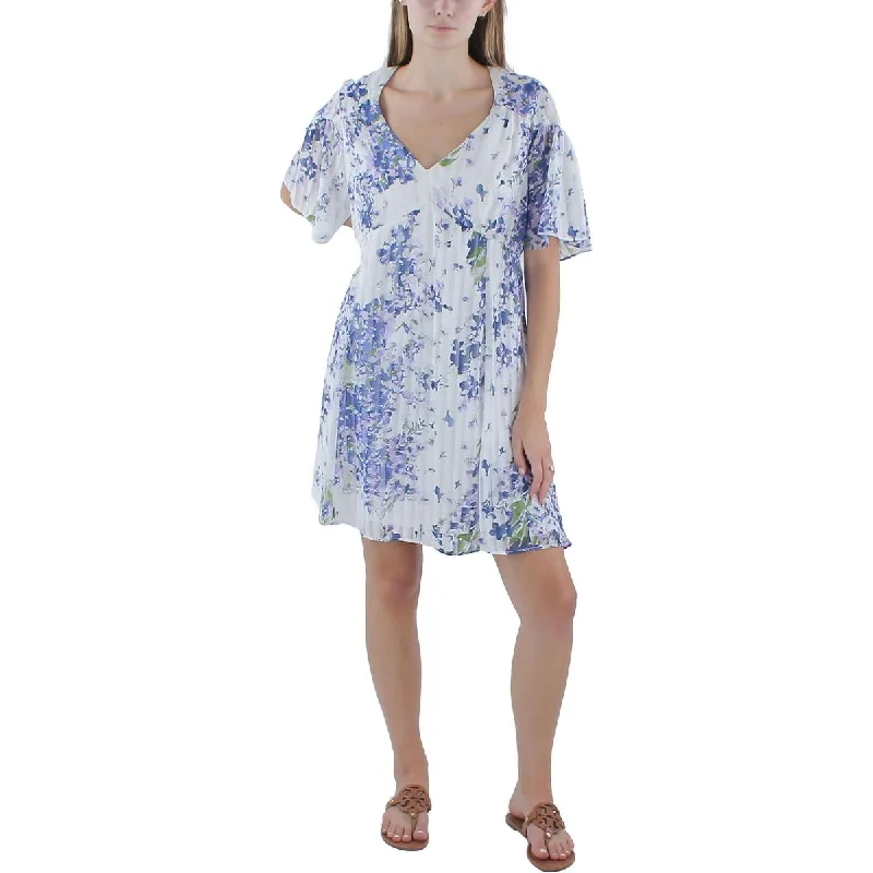 Gabby Skye Womens Floral Print Chiffon Mini Dress