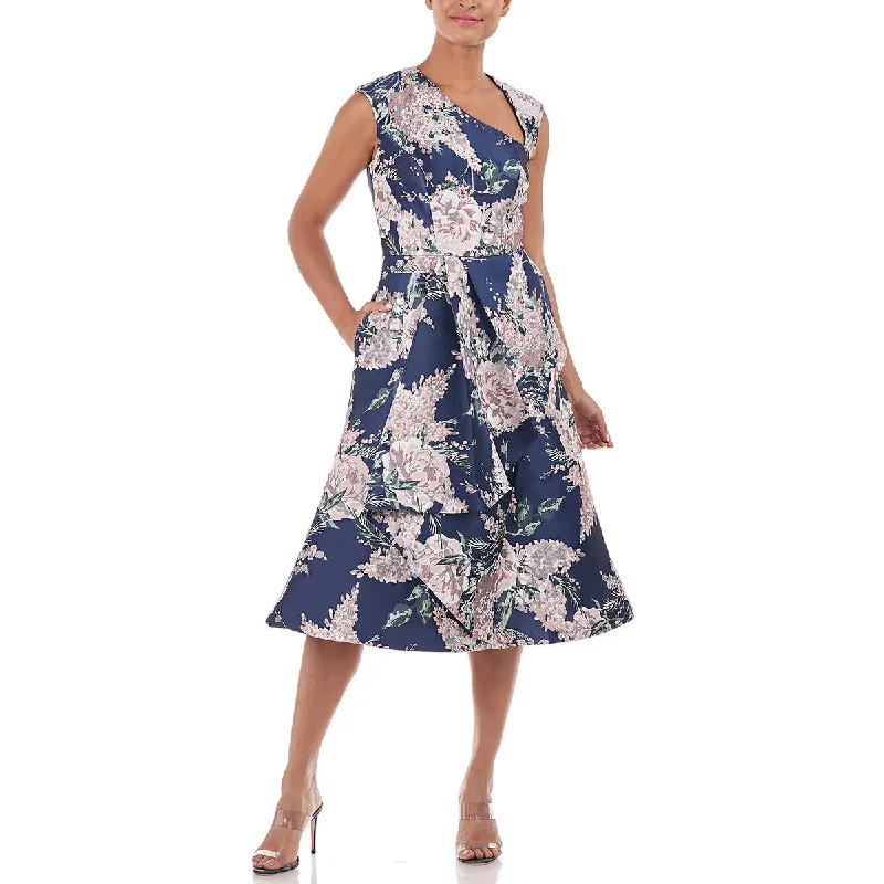 Kay Unger New York Womens Veronica Jacquard Floral Cocktail and Party Dress