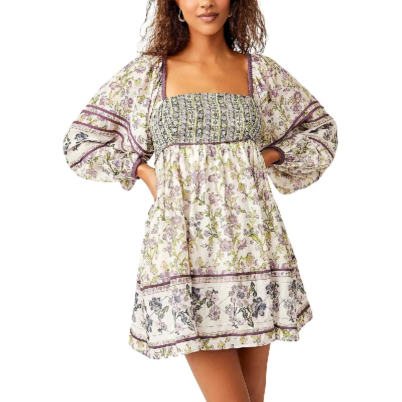 Free People Womens Floral Mini Mini Dress