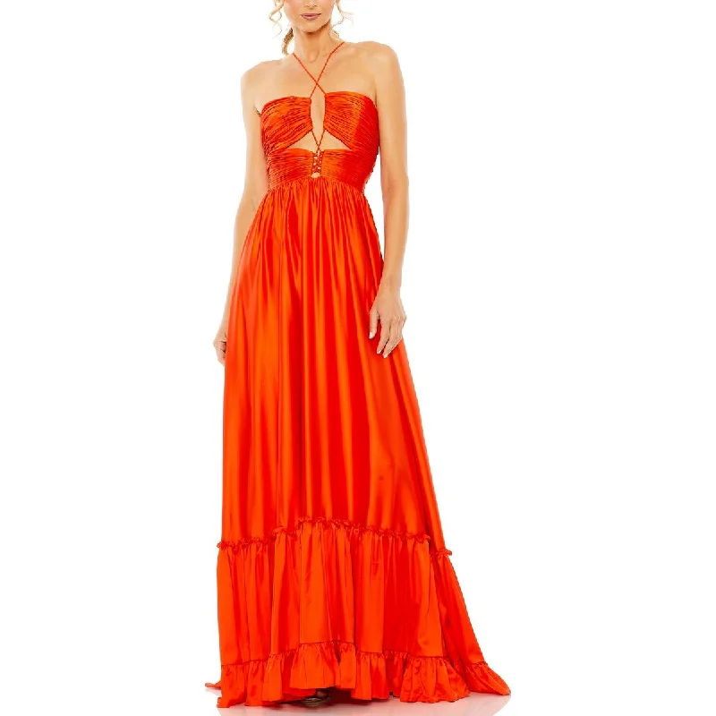 Mac Duggal Womens Satin Ruched Evening Dress