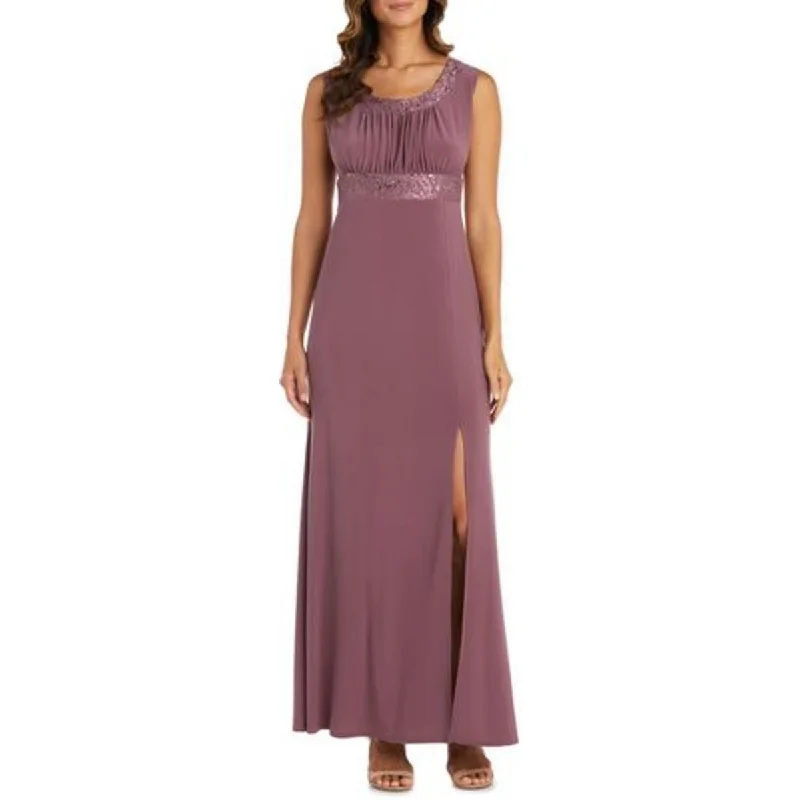 R&M Richards Womens Lace Inset Sleeveless Evening Dress