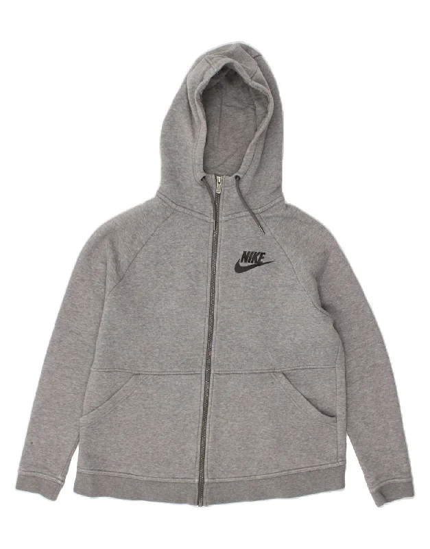 NIKE Womens Loose Fit Zip Hoodie Sweater UK 14 Medium Grey Cotton