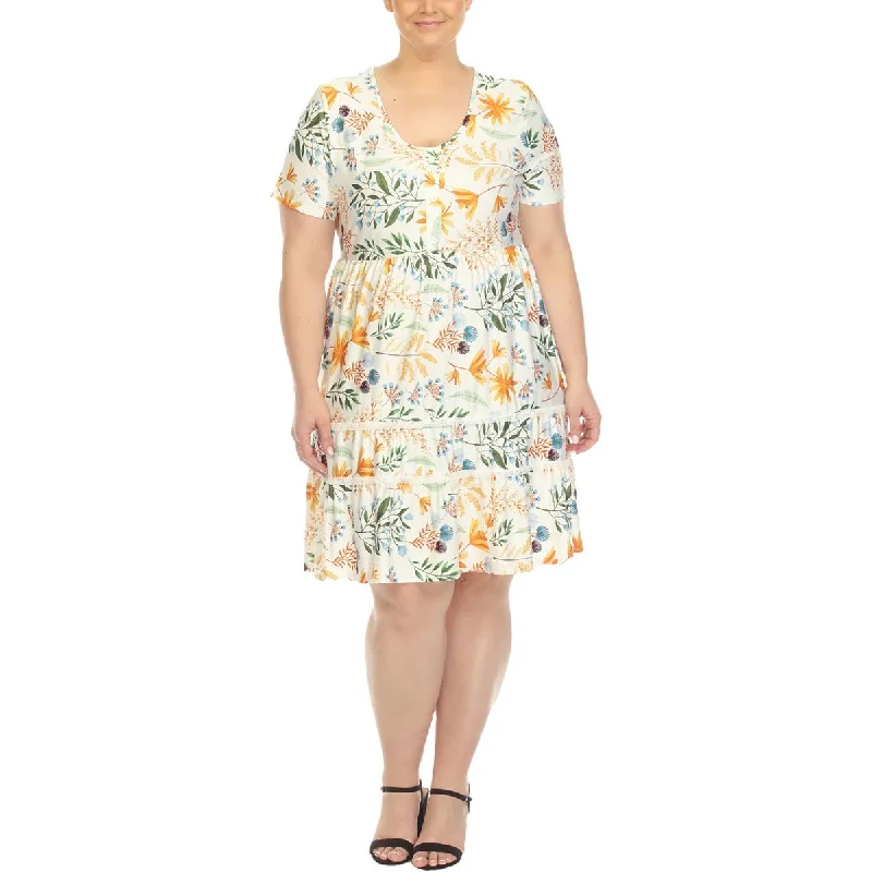 White Mark Womens Plus Floral Print Knee Length Shift Dress