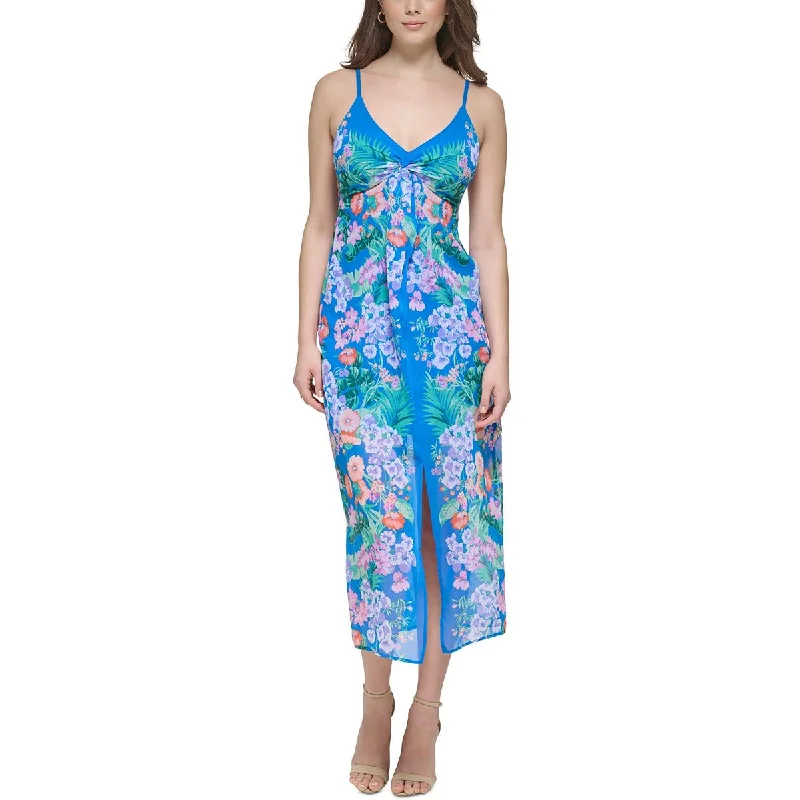 Guess Womens Floral Print Chiffon Maxi Dress