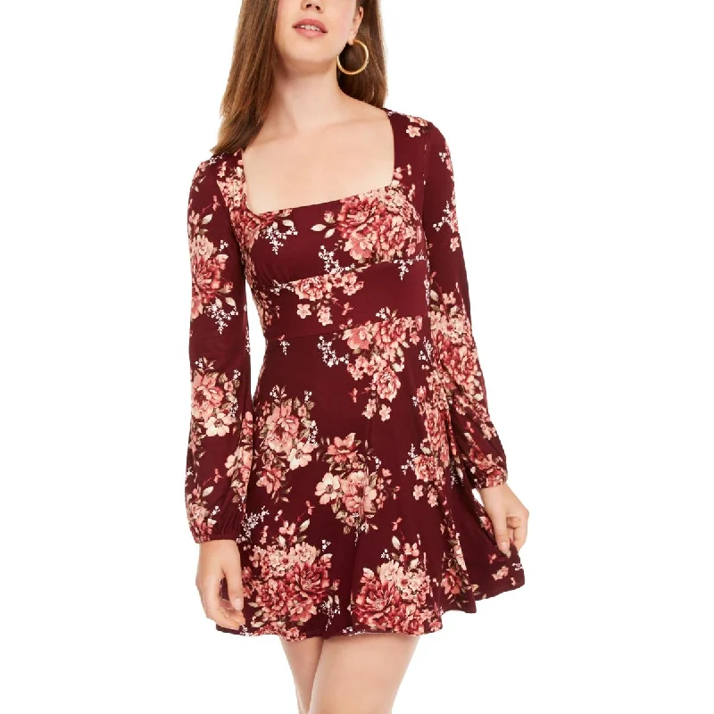 B. Darlin Womens Juniors Floral Square Neck Fit & Flare Dress