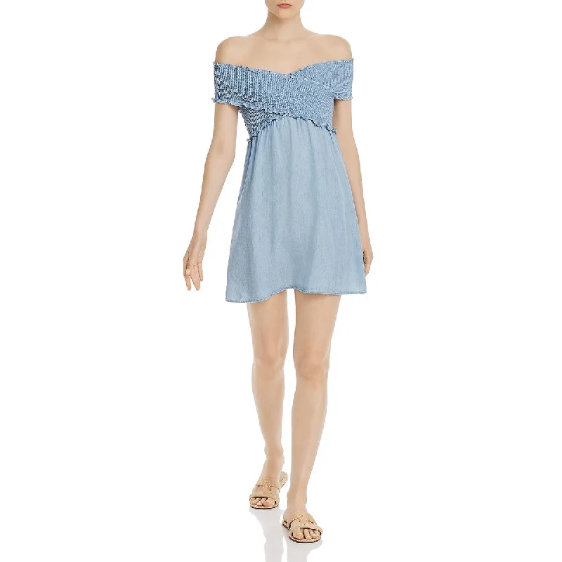 Mumu Mellow Womens Mandy Smocked Ruffled Mini Dress