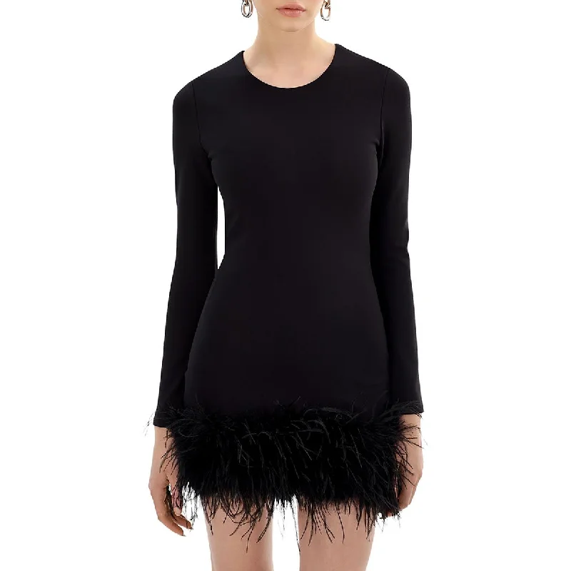 LAMARQUE Womens Above knee Feather Trim Mini Dress