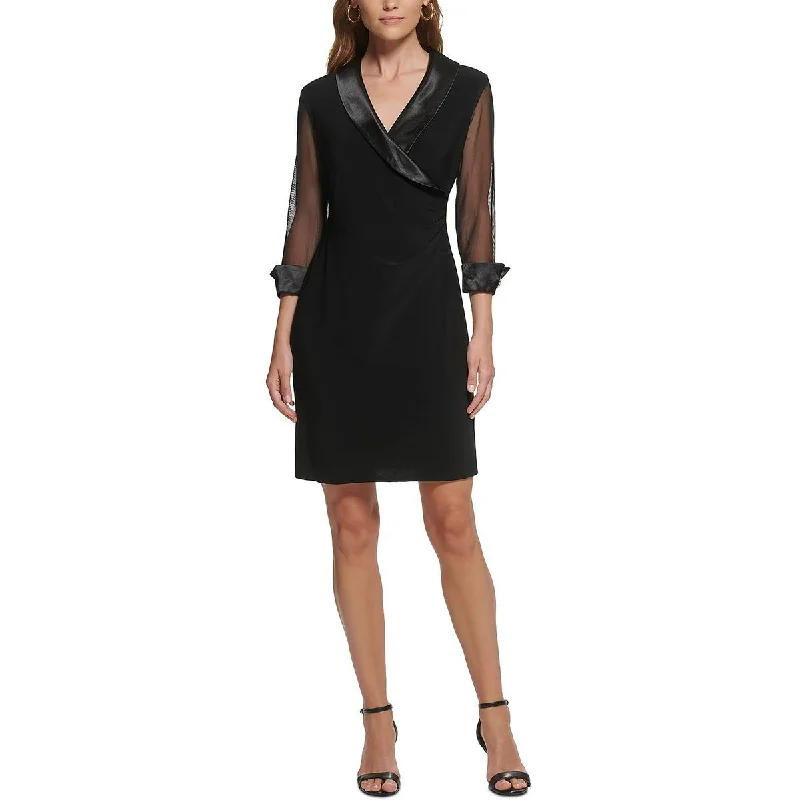 Jessica Howard Womens Illusion Faux Wrap Sheath Dress