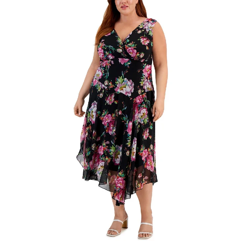 Connected Apparel Womens Plus Chiffon Midi Dress