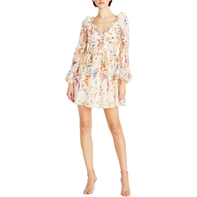 ML Monique Lhuillier Womens Floral Print Above Knee Mini Dress