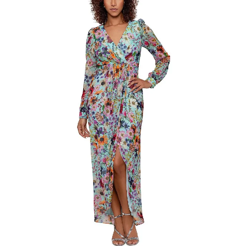 Betsy & Adam Womens Chiffon Floral Maxi Dress