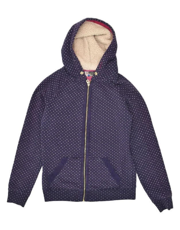 JOULES Womens Zip Hoodie Sweater UK 12 Medium Navy Blue Polka Dot