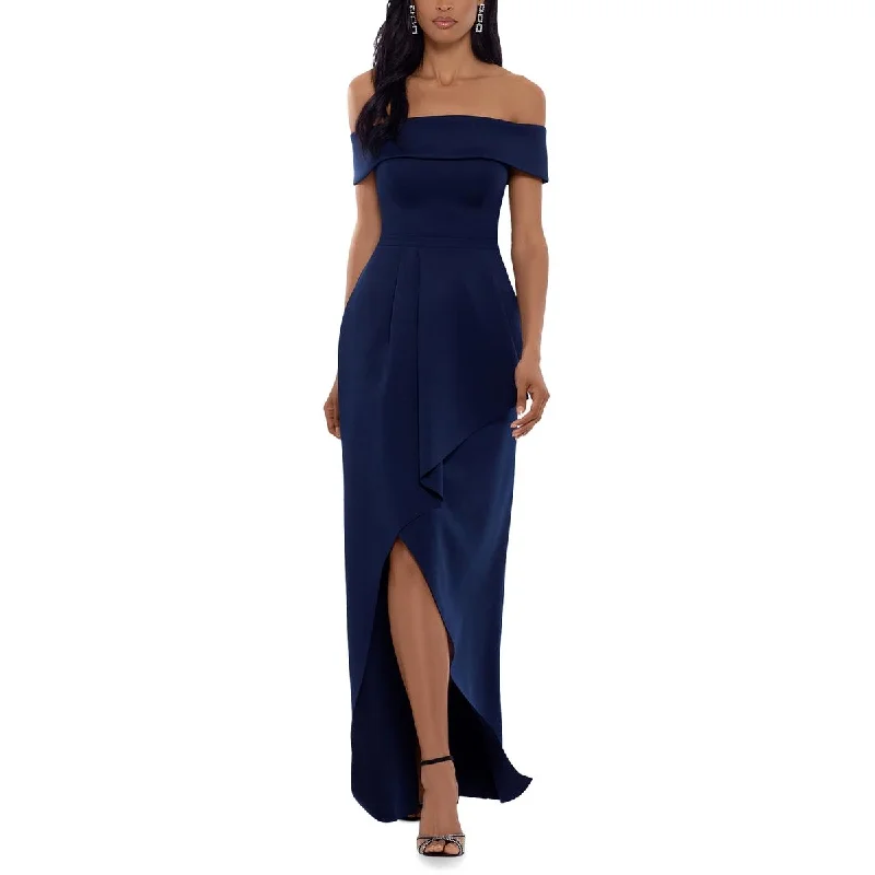 Xscape Womens Off-The-Shoulder Asymmetrical Evening Dress