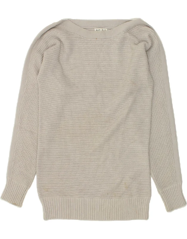 REISS Womens Boat Neck Jumper Sweater UK 12 Medium Grey Acrylic