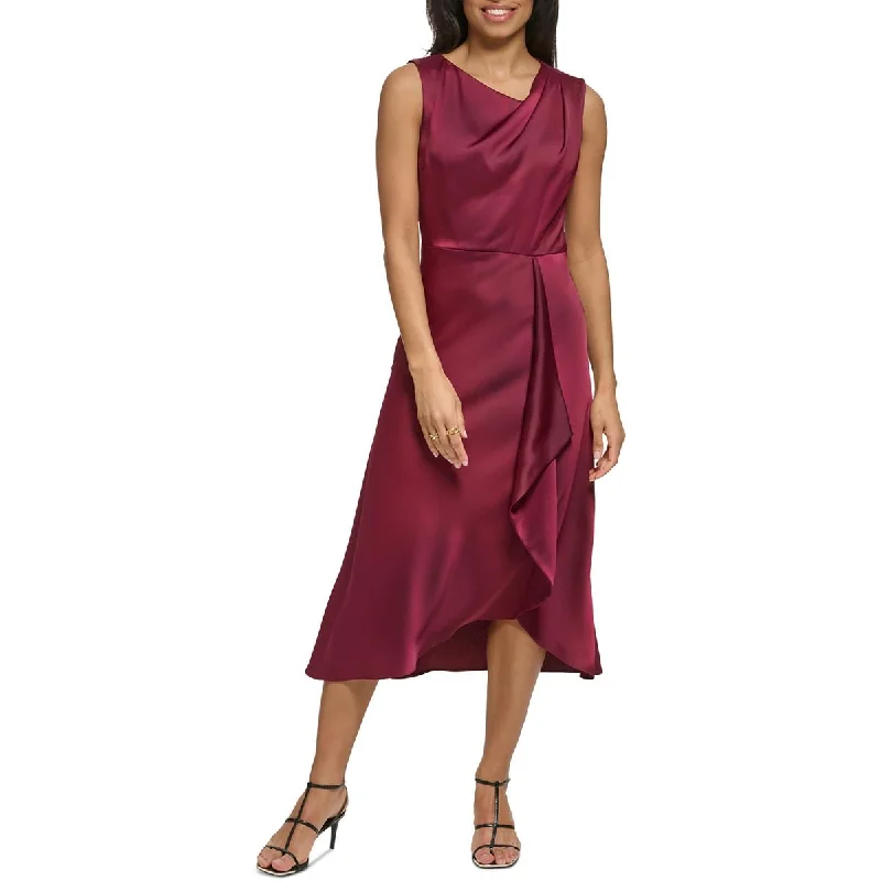 DKNY Womens Satin Pleated Wrap Dress