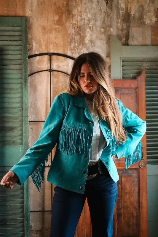 SCULLY FRINGE LACING TURQUOISE JACKET