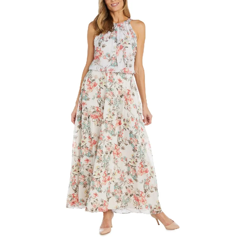 R&M Richards Womens Floral Print Maxi Halter Dress