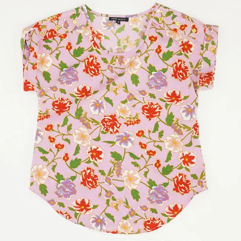 Pink Floral Short Sleeve Blouse