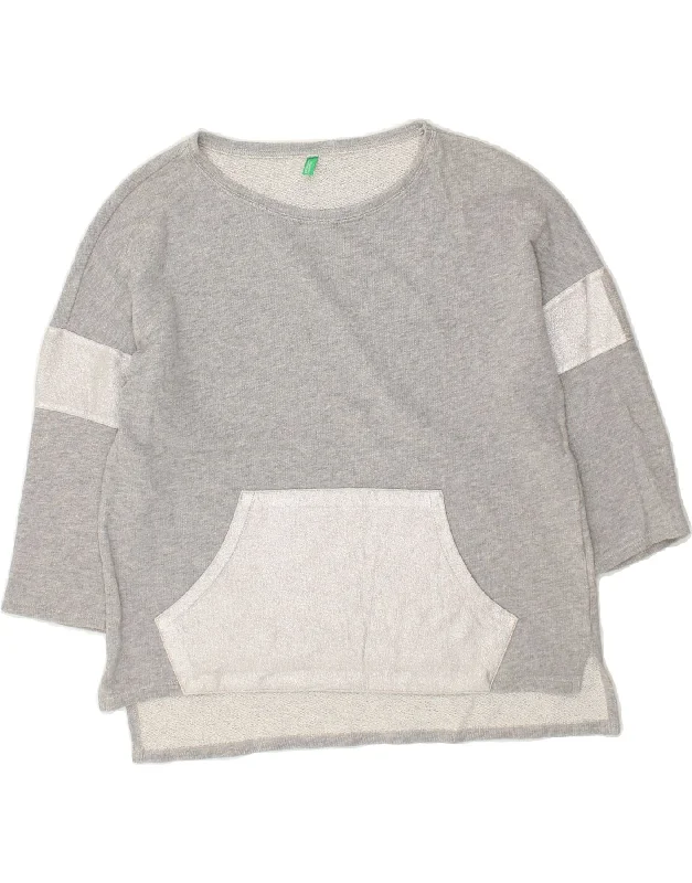 BENETTON Womens 3/4 Sleeve Sweatshirt Jumper UK 14 Medium Grey Colourblock