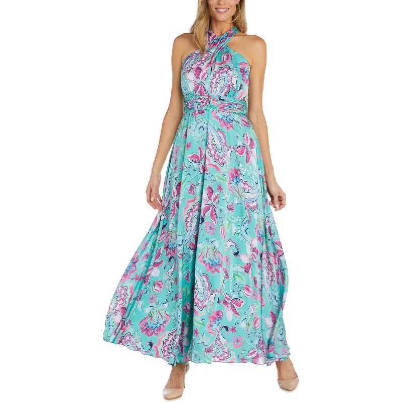 R&M Richards Womens Floral Print Long Halter Dress