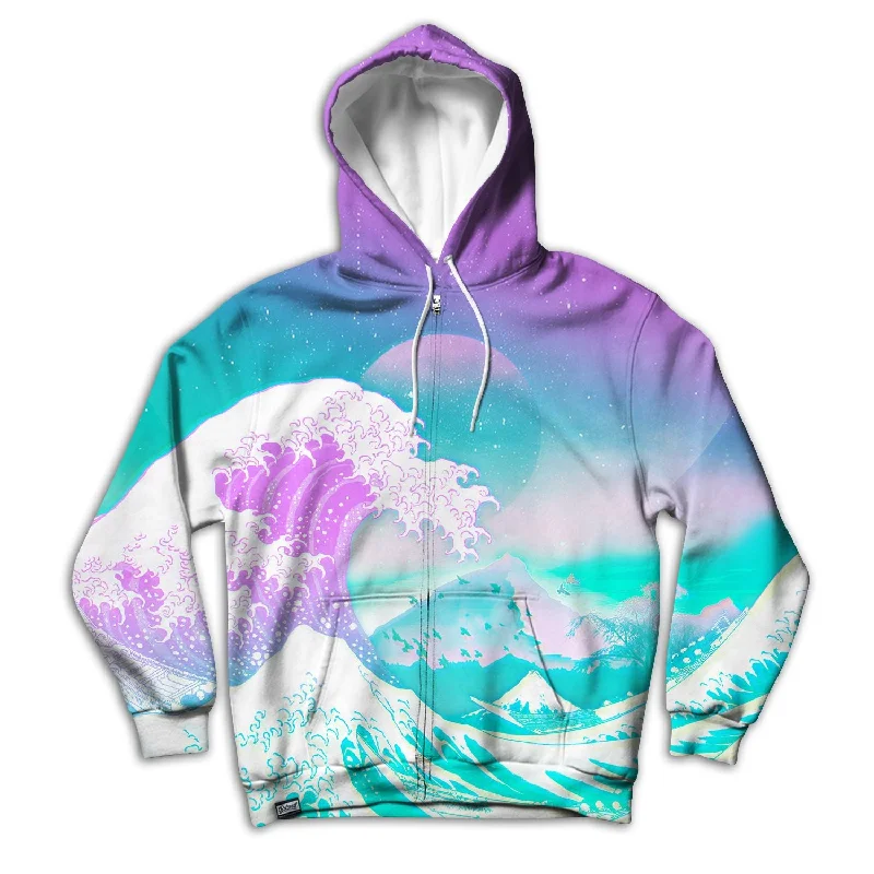 Great Wave Vaporwave Unisex Zip Up Hoodie