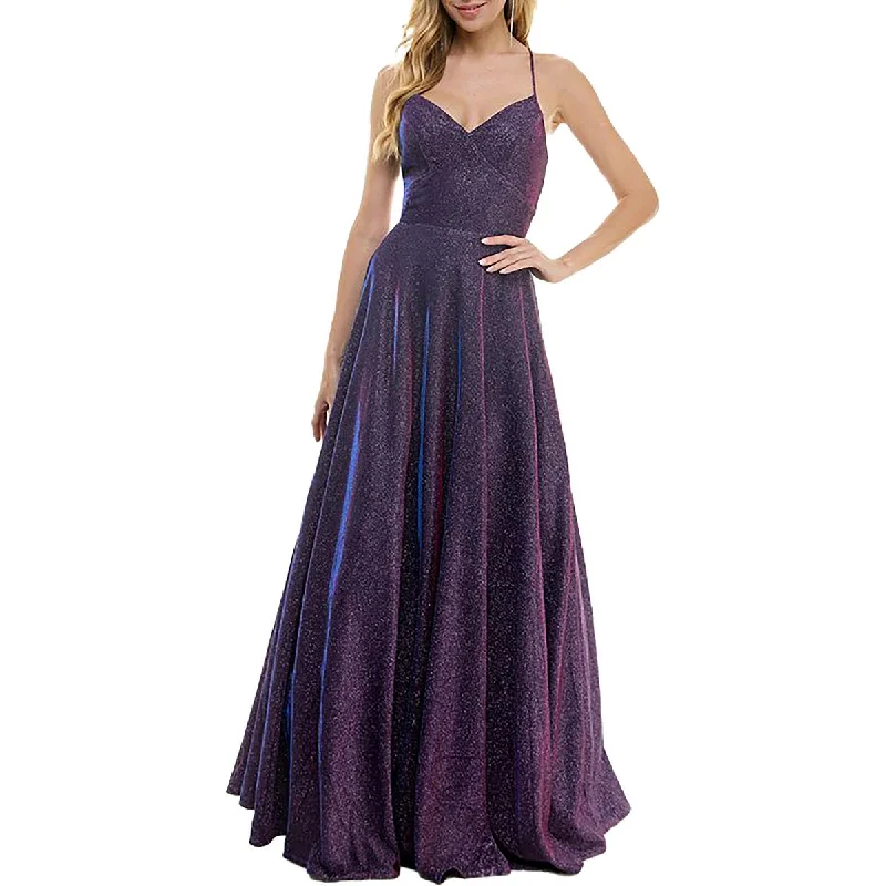 City Studio Womens Juniors Glitter Lace-Up Evening Dress