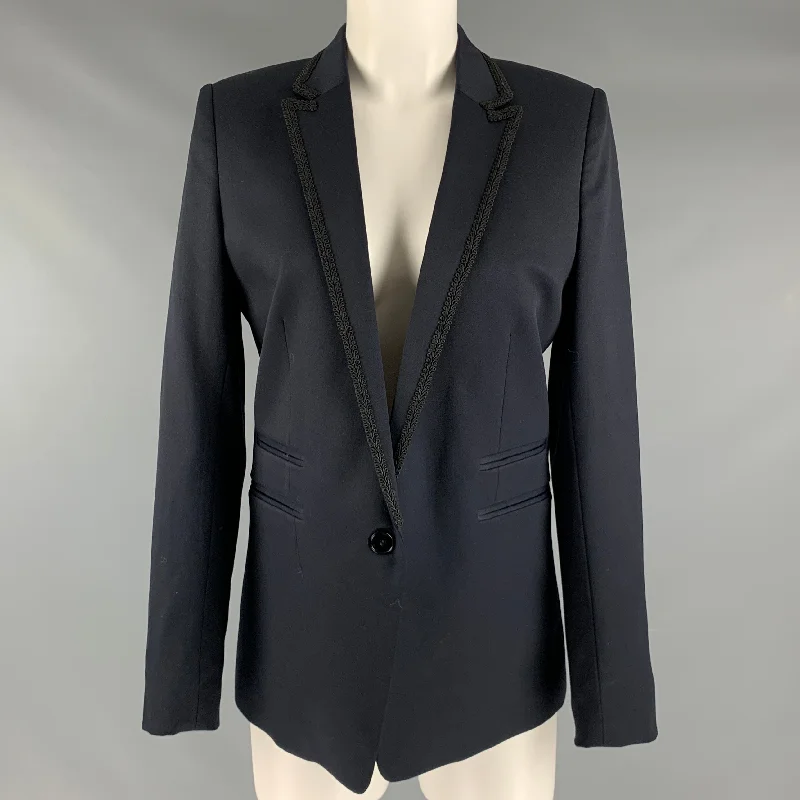 THE KOOPLES Size 6 Navy Black Wool Elastane  Blazer