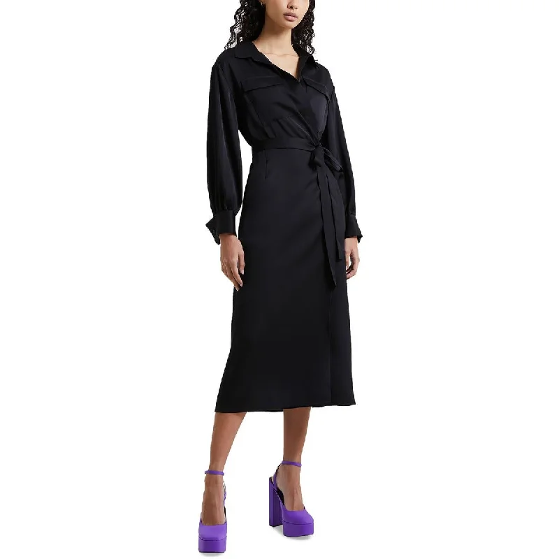 French Connection Womens Harlow Satin Wrap Dress