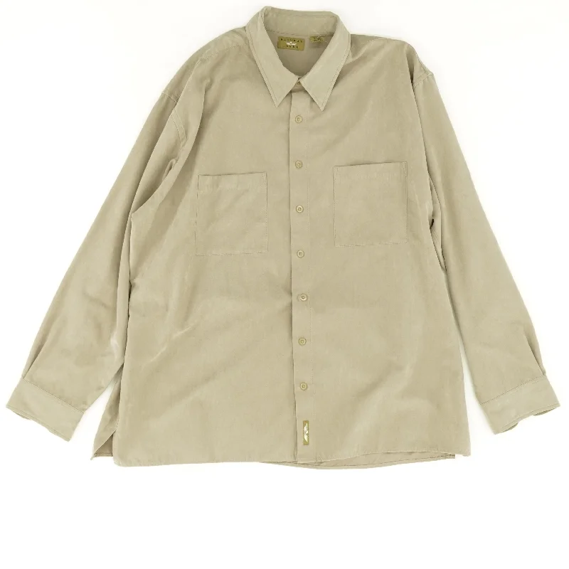 Beige Solid Long Sleeve Button Down