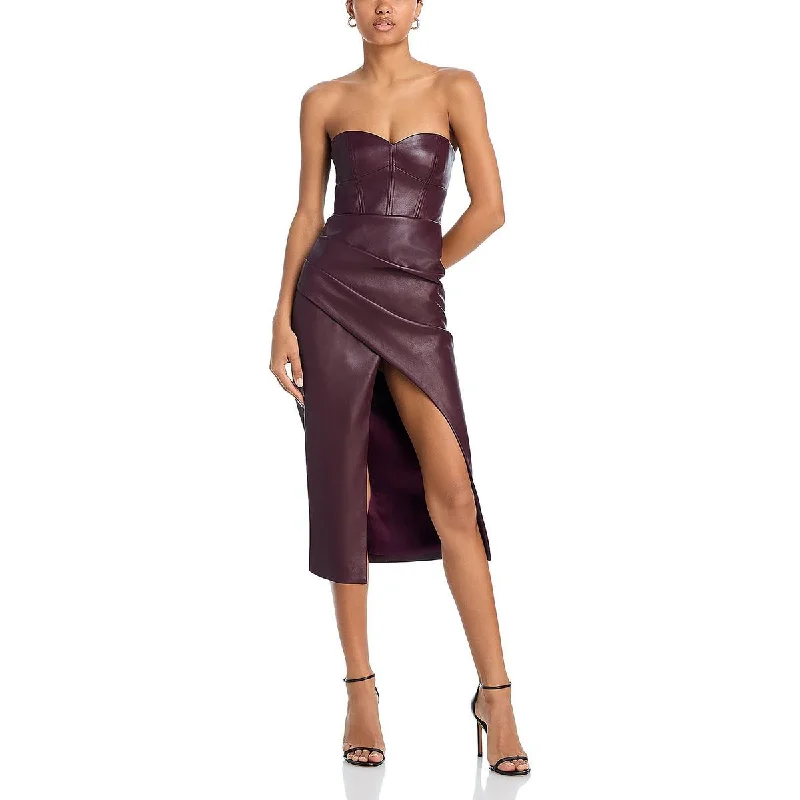 Bardot Womens Faux Leather Slit Mini Dress