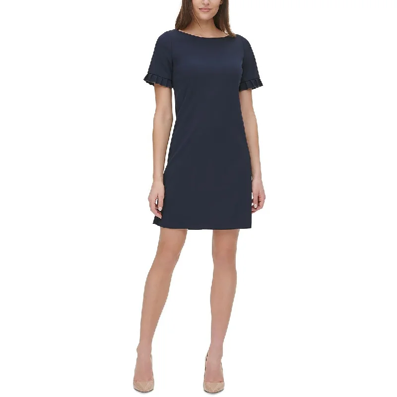 Tommy Hilfiger Womens Crepe Ruffled Sleeve Shift Dress