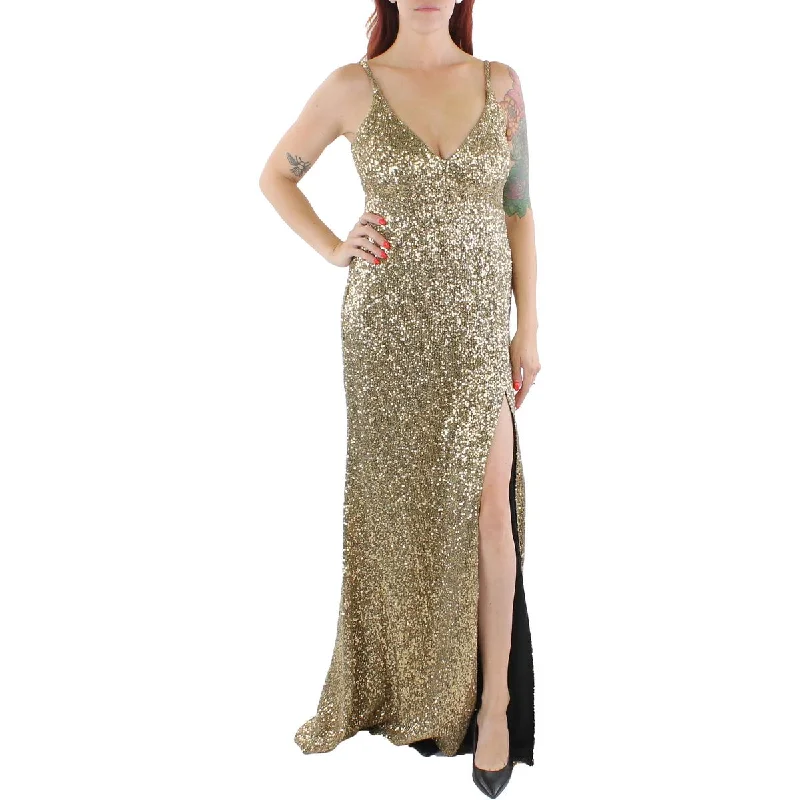 Mac Duggal Womens Metallic Long Slip Dress