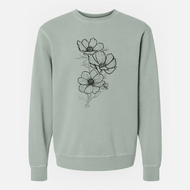 Garden Cosmos - Apollo White Cosmos bipinnatus - Unisex Pigment Dyed Crew Sweatshirt