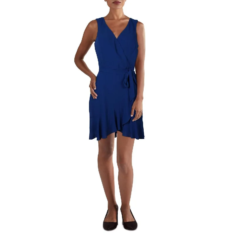 BCX Womens V-Neck Faux Wrap Mini Dress