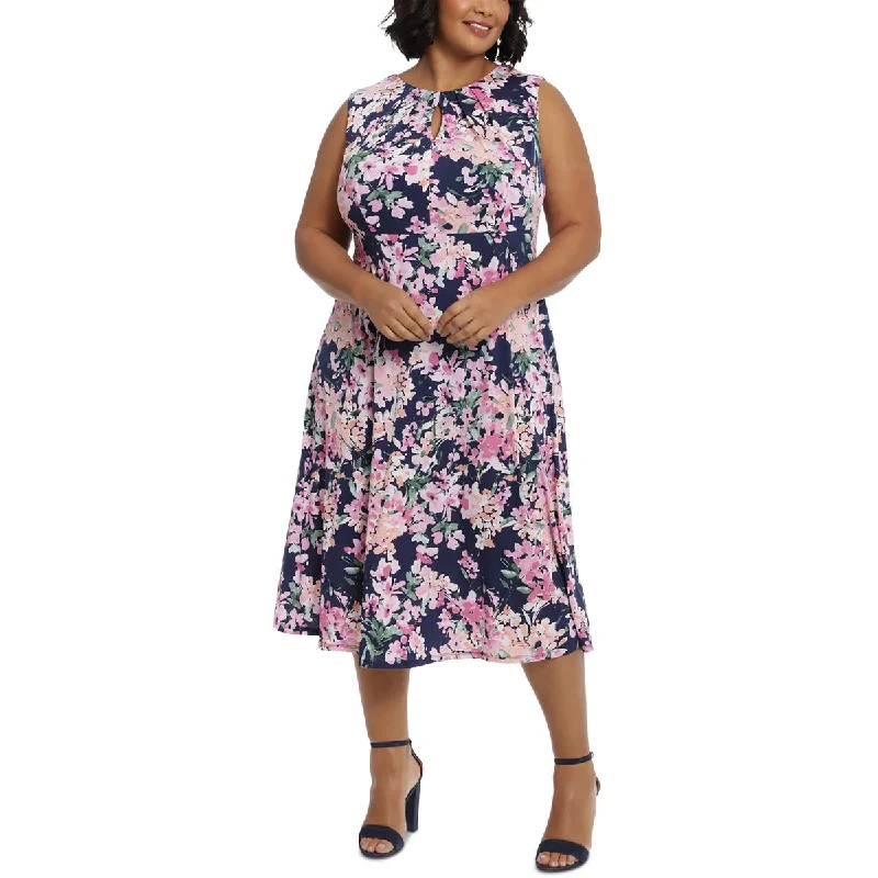 London Times Womens Plus Floral Print  Midi Dress