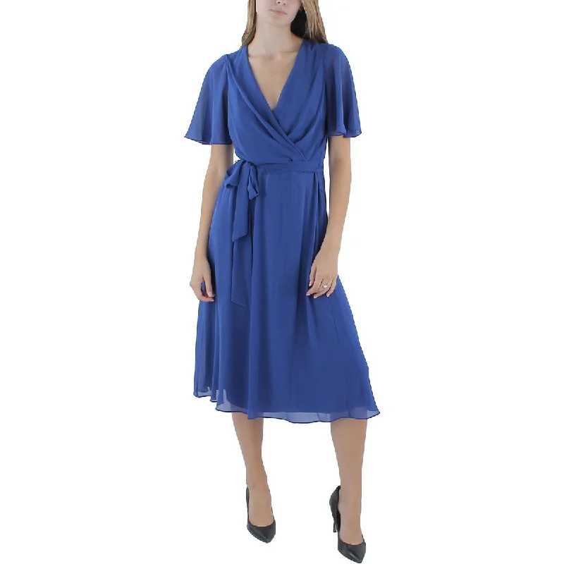 Lauren Ralph Lauren Womens Midi Gathered Wrap Dress