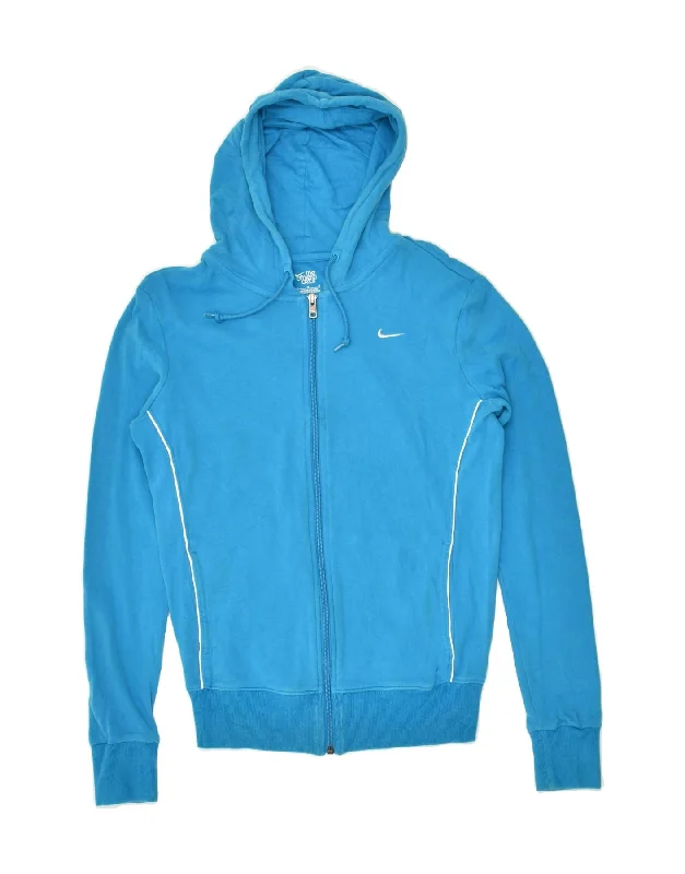 NIKE Womens Zip Hoodie Sweater UK 14 Medium Blue Cotton