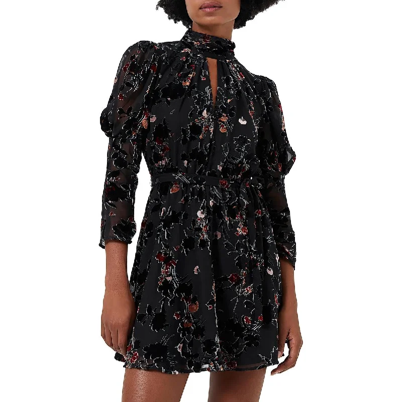 French Connection Womens Burnout Floral Print Mini Dress