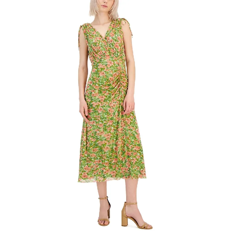 Anne Klein Womens Floral Print Tea Length Shift Dress