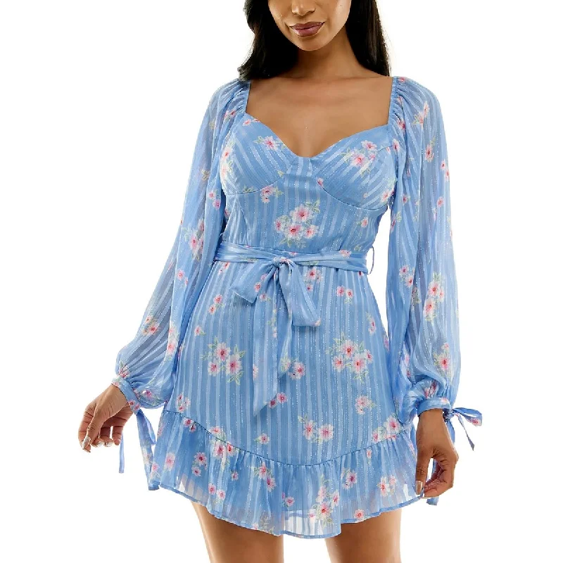 B. Darlin Womens Juniors Floral A-Line Mini Dress