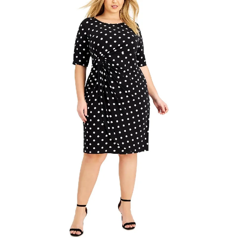 Connected Apparel Womens Plus Polka Dot Ruched Shift Dress