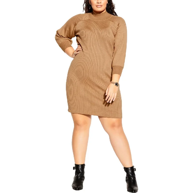 City Chic Womens Ribbed Knit Sweaterdress