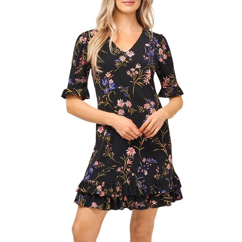 CeCe Womens Floral Ruffled Mini Dress