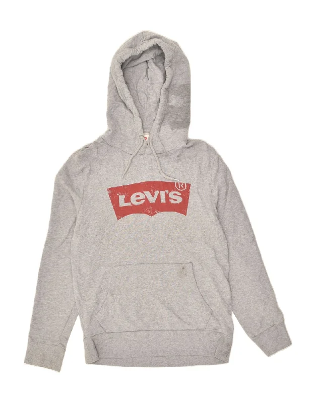 LEVI'S Womens Graphic Hoodie Jumper UK 10 Small Grey Cotton