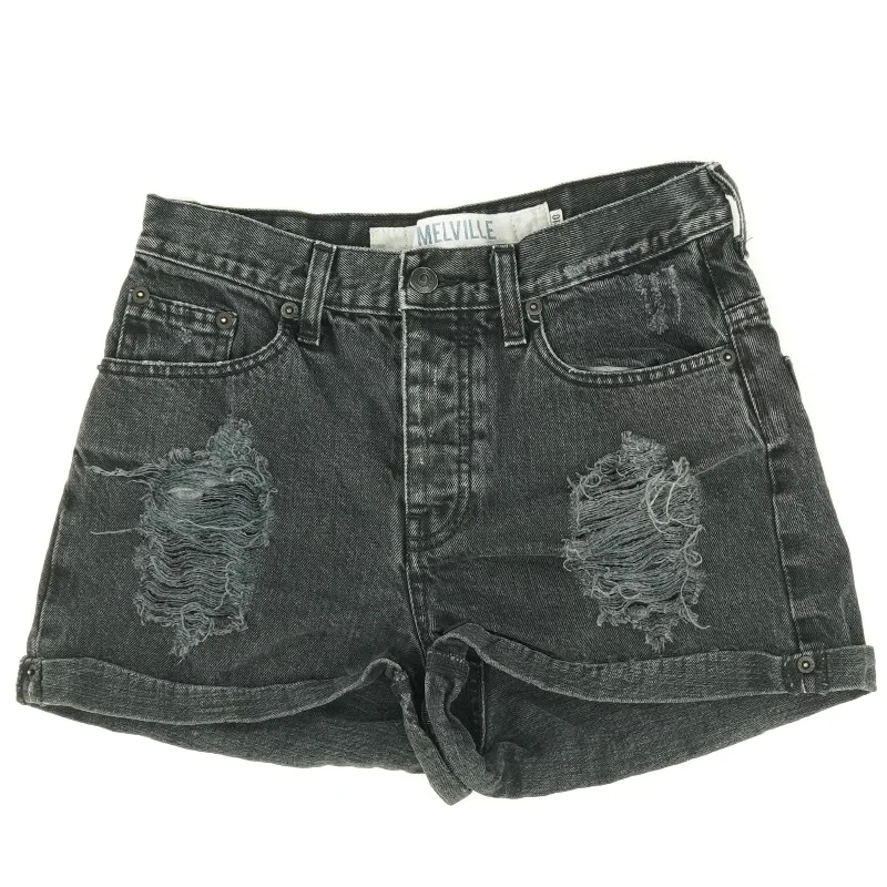 Black Solid Denim Shorts