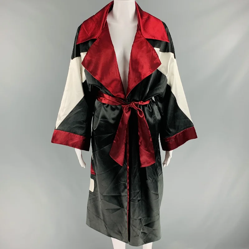 MISBHV Size S Black Burgundy Polyamide Blend Color Block Robe Coat