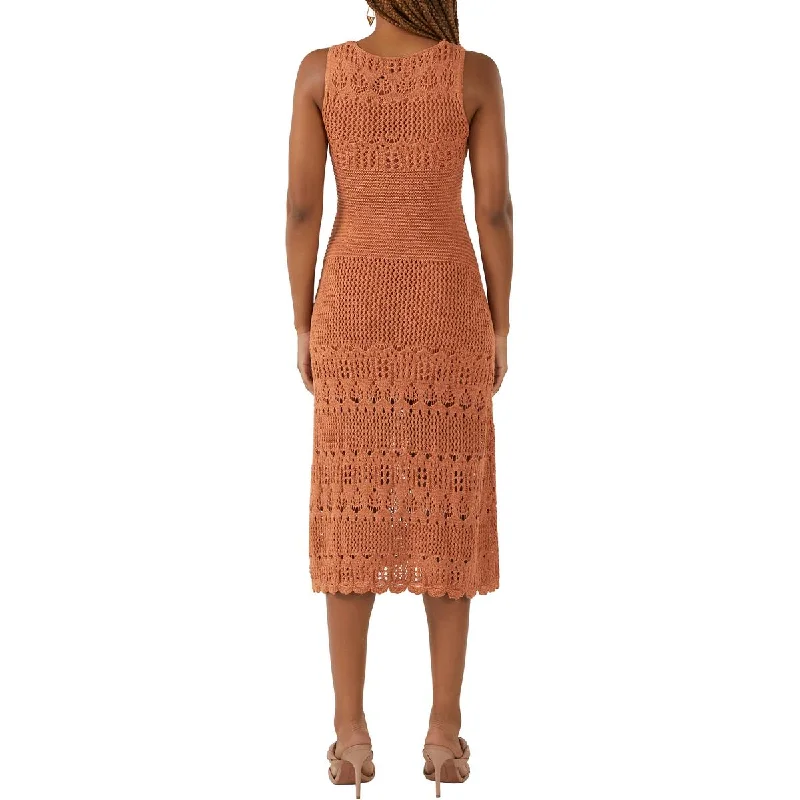 BCBGMAXAZRIA Womens Crochet Maxi Sweaterdress Orange L