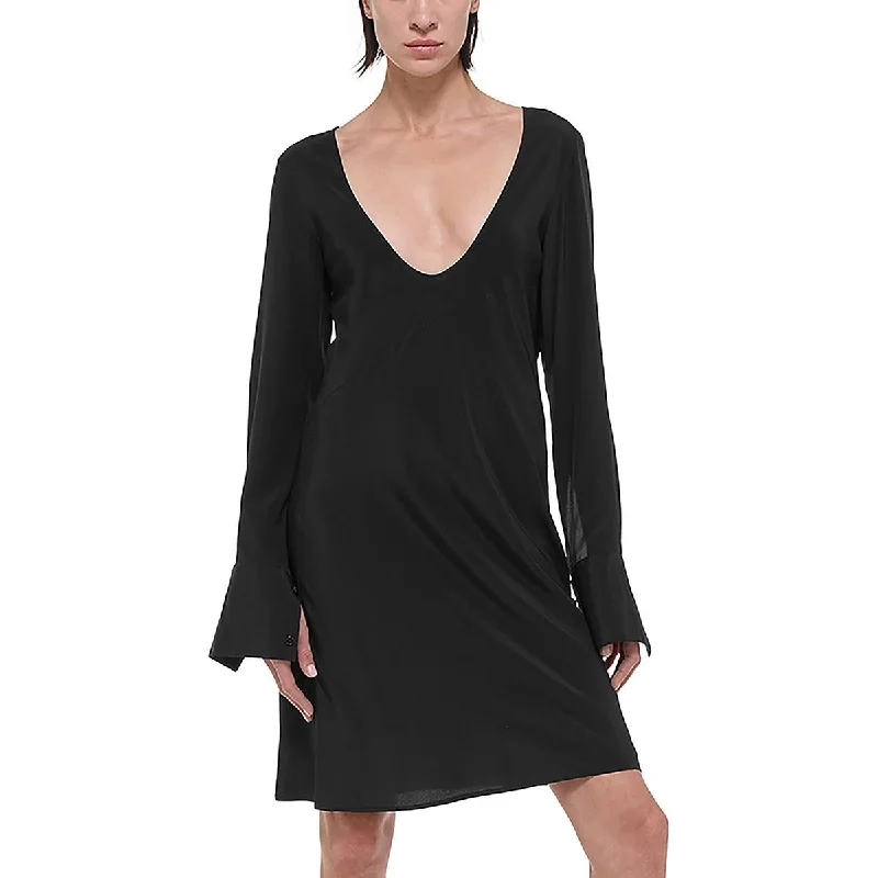 Helmut Lang Womens Opaque V Neck Midi Cocktail And Party Dress