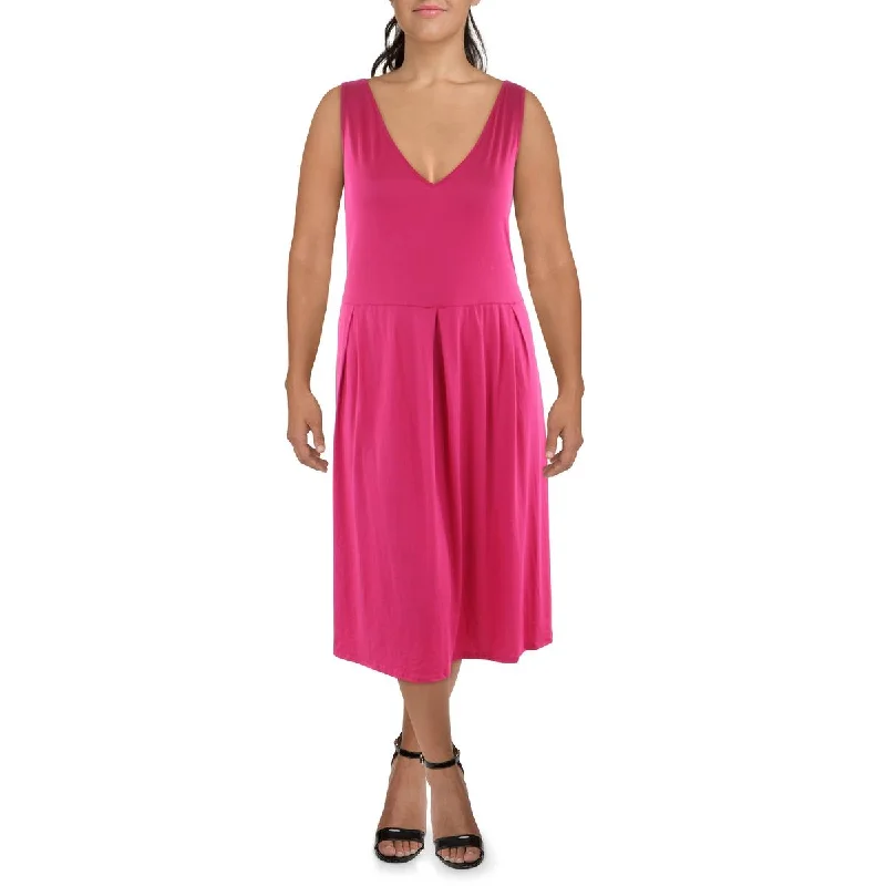 24seven Comfort Apparel Womens V-Neck Sleeveless Midi Dress