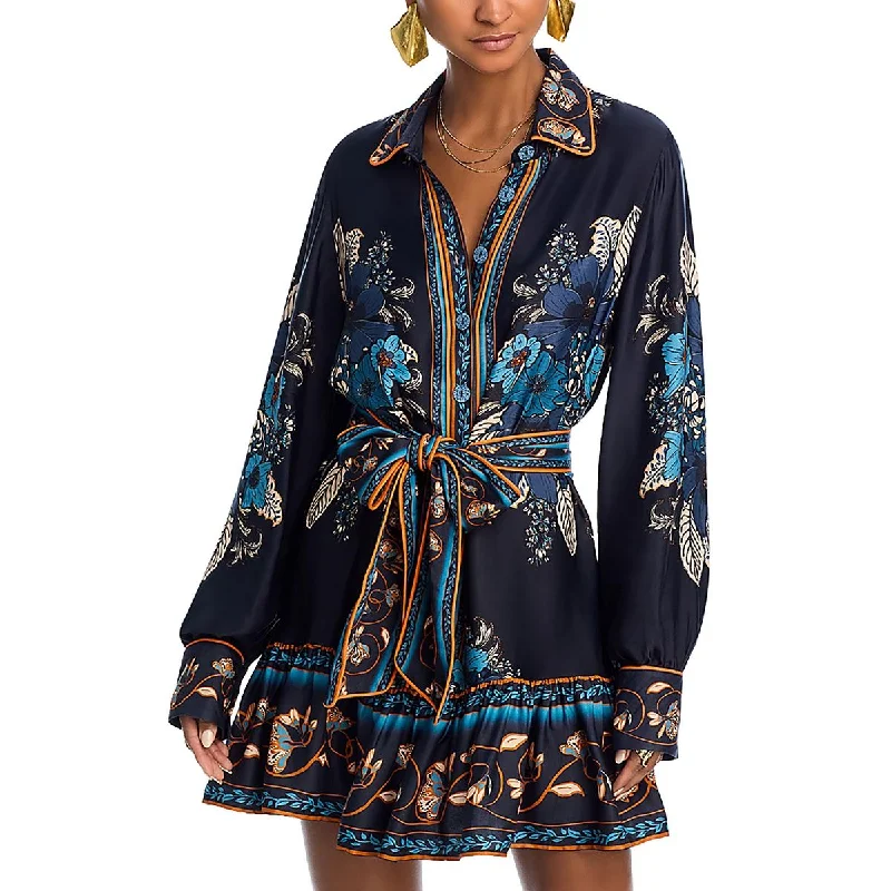 FARM Rio Womens Floral Button Down Mini Dress